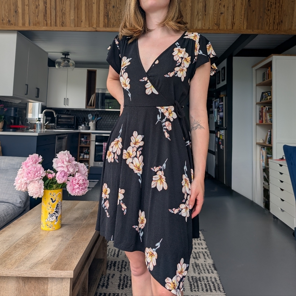 Black Floral Print Dress